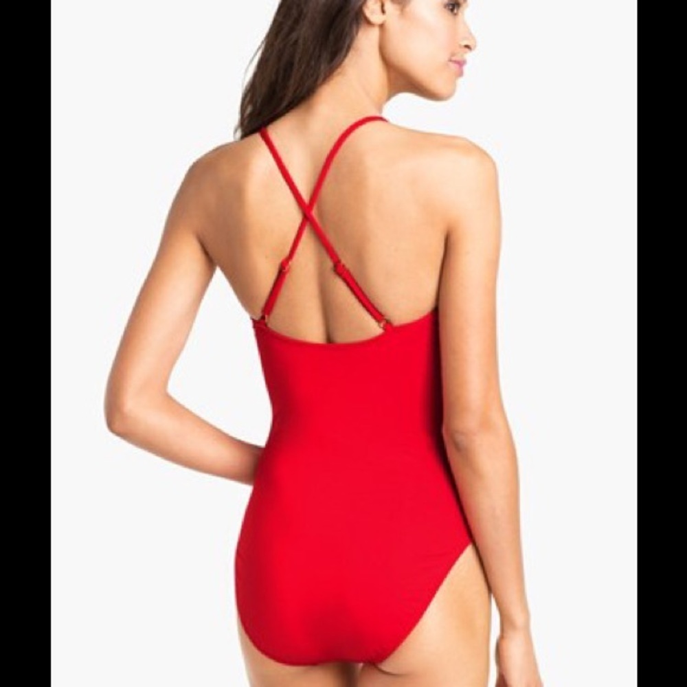 NWOT W Swim deep vneck ruffled bathing suit size 6 - Picture 4 of 4